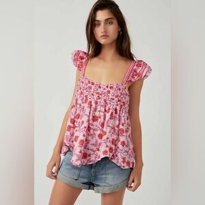 Free People Nala Printed Babydoll Top
